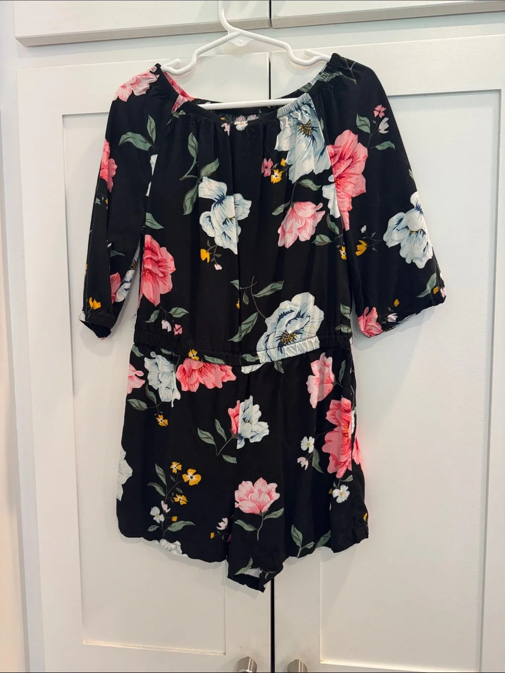 Girls Black Floral Romper